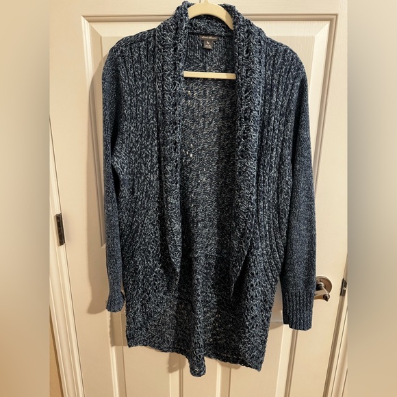 Eddie Bauer Sweaters - Eddie Bauer Open Front Two Tone Blue Knit Cardigan Sweater Size XL